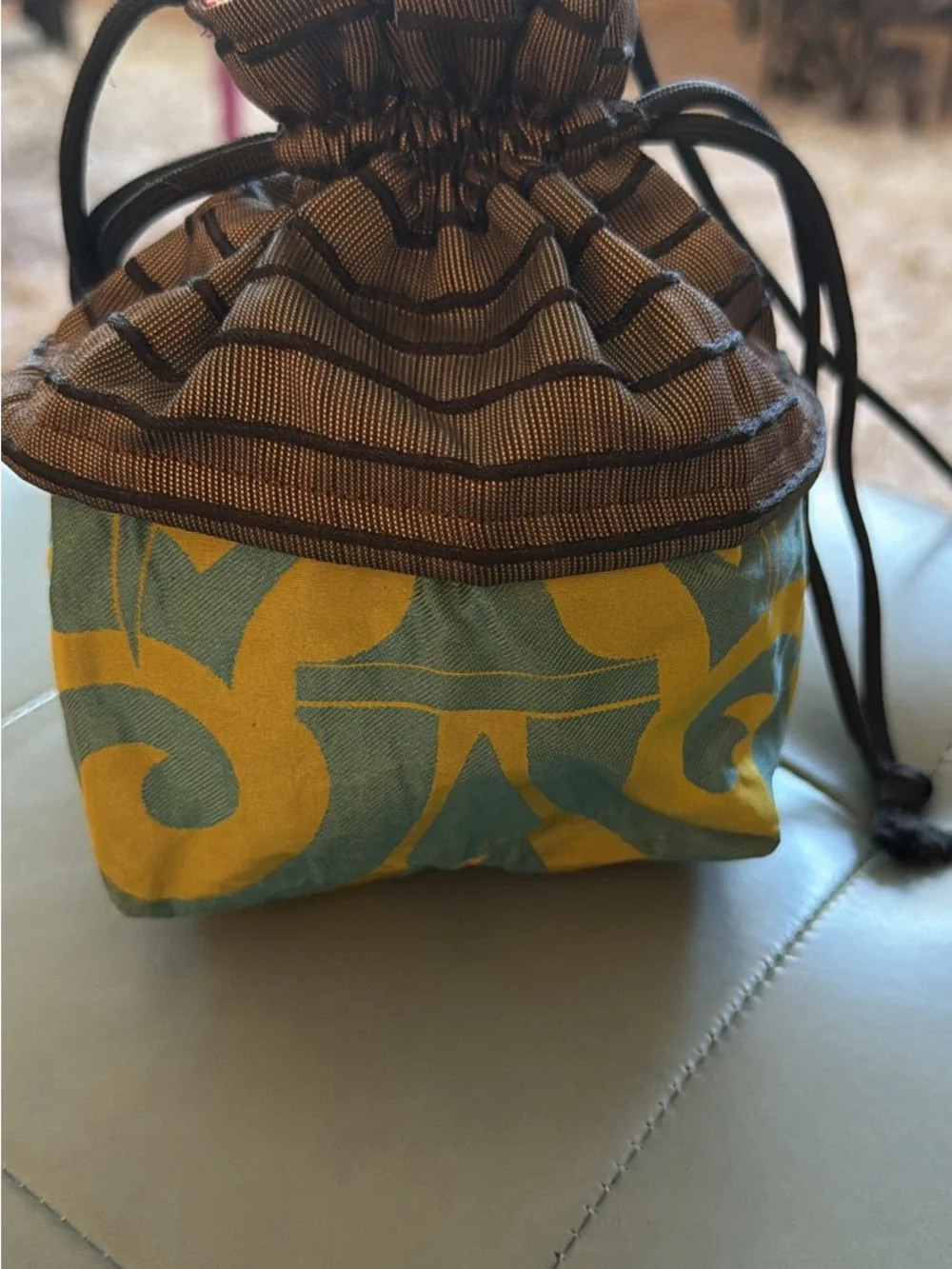 Drawstring Pouch Bag in Yellow and Teal